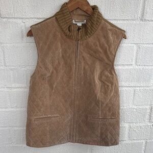 Coldwater Creek Leather Quilted Knit Brown Quilted Women's Vest sz L
